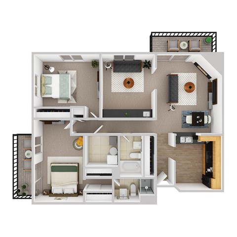 Floor plan for 2 beds, 2 baths, 1294 sqft